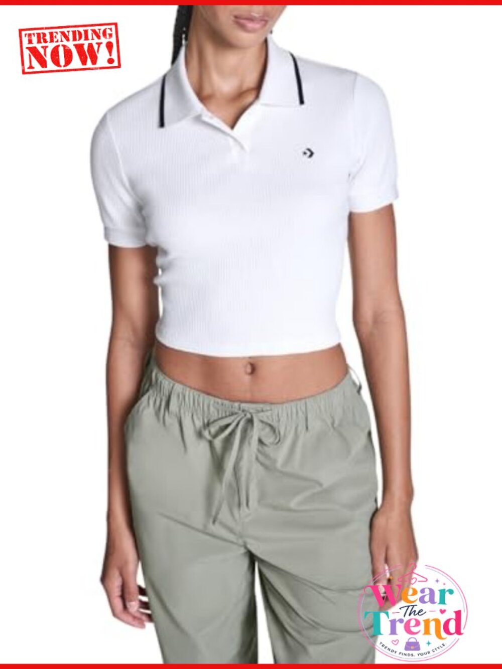 Cropped Polo Shirt Star Chevron Casual Top
